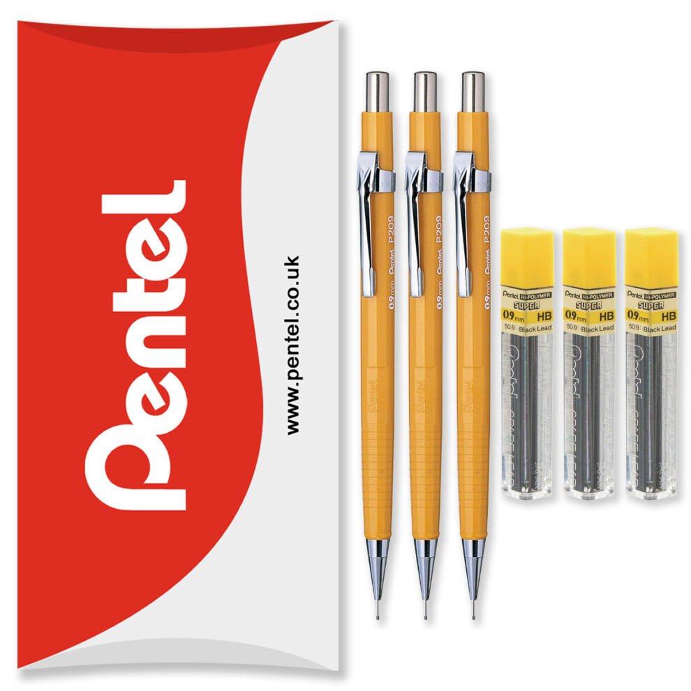 (0.9mm) Pentel P200 Automatic Mechanical Pencils - HB Lead - With Refills - Pack of 6