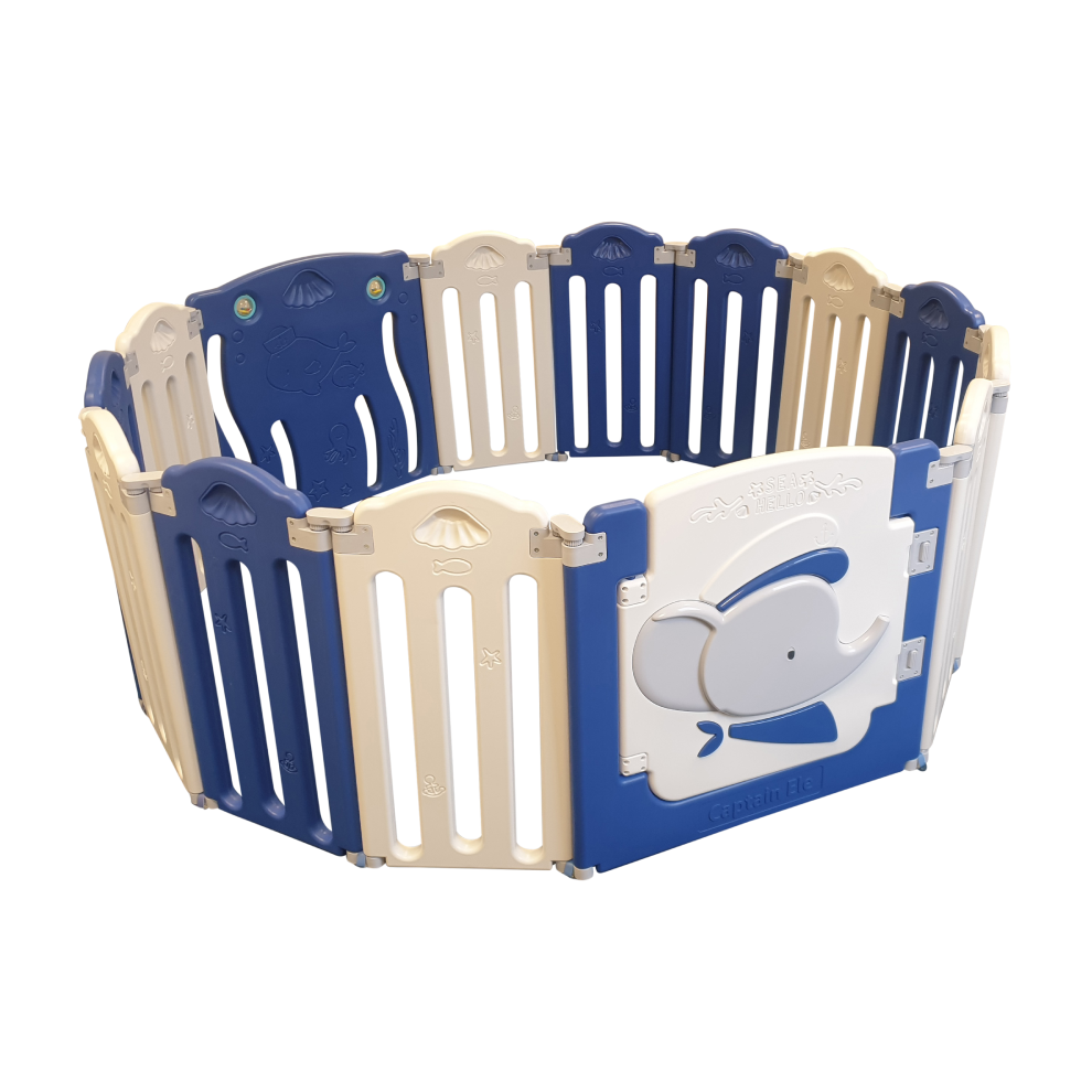 (Blue 12 Panel) QTbabies Foldable Playpen for Baby and Toddlers