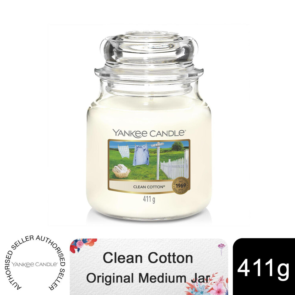 Yankee Candle Original Medium Jar Scented Candle - Clean Cotton, 411g
