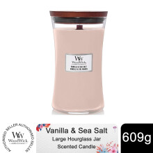Woodwick Candela profumata in barattolo a clessidra grande - Vaniglia e sale marino, 609g