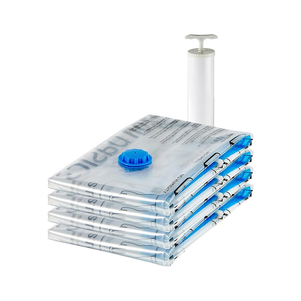 Amazon Basics Vacuum Compression Zipper Storage Bags with Hand Pump - 4 Pack, X-Jumbo, Polyamide, Clear