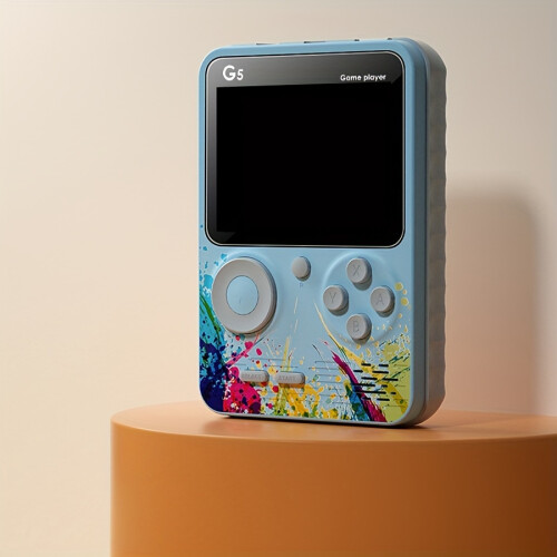 (Blue) Retro Handheld Game Console with Large Screen and Cute Cartoon Gamepad