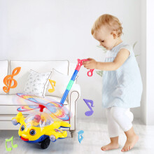 (Yellow Large With Anti-skid Ru) Fun Interactive Children's Carts with Eye-Blinking, Tongue-Spitting, and Bell-Ringing Features!