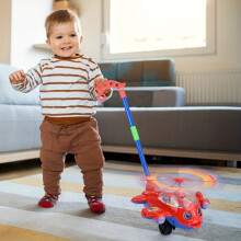 (Red Large With Anti-skid Rubbe) Fun Interactive Children's Carts with Eye-Blinking, Tongue-Spitting, and Bell-Ringing Features!