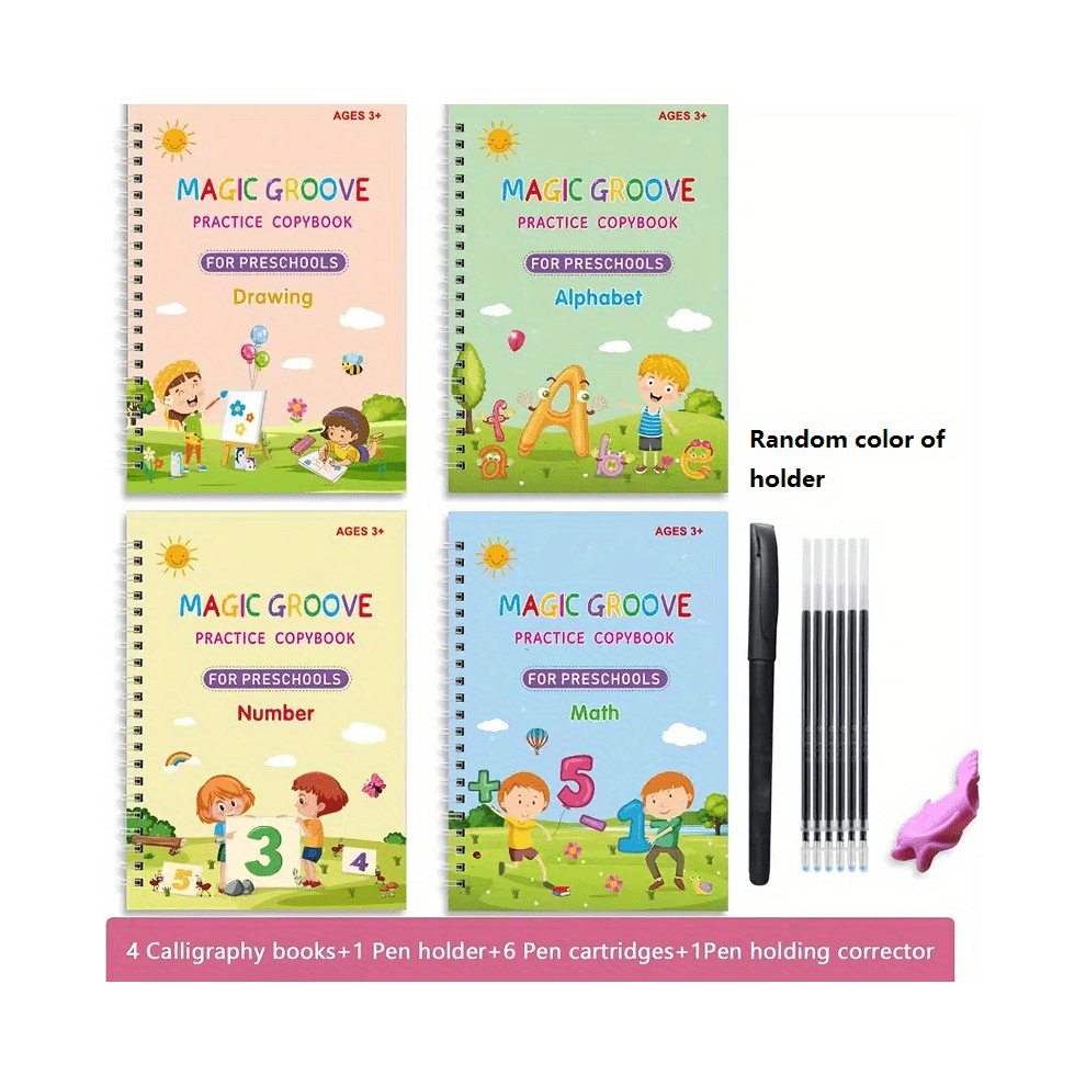 Flemye (4 Books Pen) Reusable Copybooks With Pen For Kids - Practice Handwriting And English With Ease