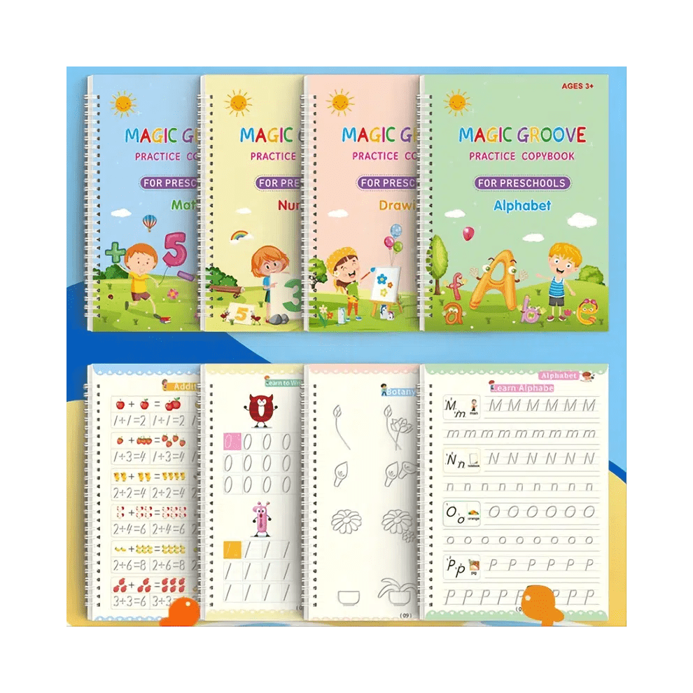 (4 books) Reusable Copybooks with Pen for Kids - Practice Handwriting and English with Ease