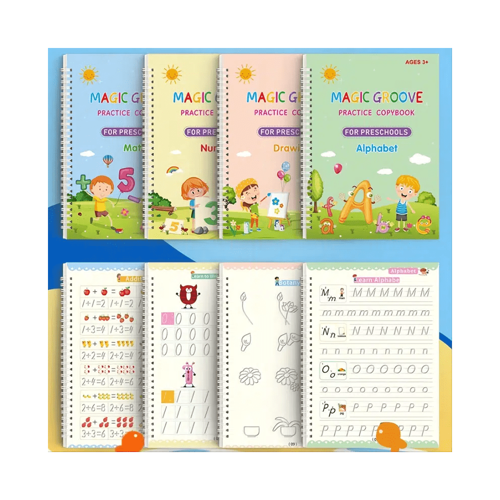 Flemye (4 Books) Reusable Copybooks With Pen For Kids - Practice Handwriting And English With Ease
