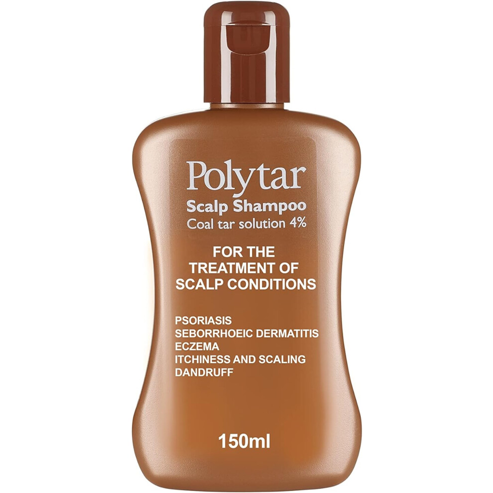 Polytar Scalp Shampoo Treats Psoriasis Seborrhoeic Dermatitis Eczema and Dandruff Soothes Itchy Scaly Scalps Contains Coal Tar 150ml ( Pack of 1)