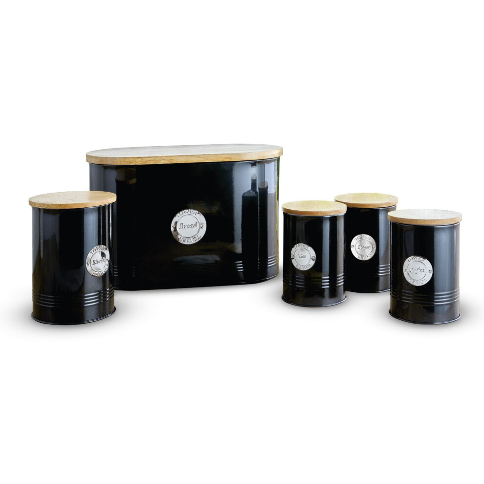 Tower T826213BLK 5 Piece Storage Set, 18/8 Stainless Steel, Black 