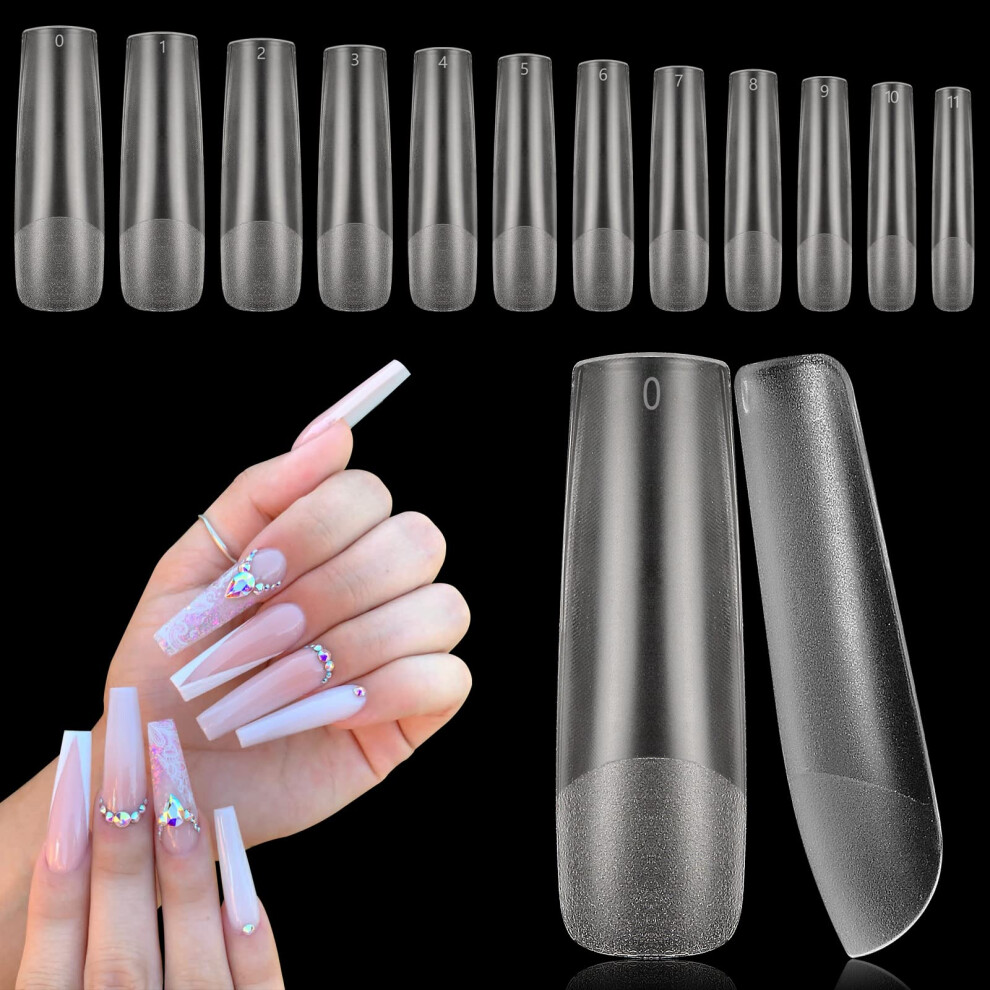 Deciniee Full Cover Gel Nail Tips, 240Pcs Square Straight Nail Tips for Gel Extensions, 12 Sizes Square Nails Tips for Acrylic Nails, Professional