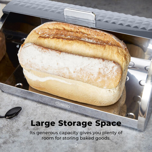 Tower Tower T826206GRY Solitaire Bread Bin, Stainless Steel, Grey 2
