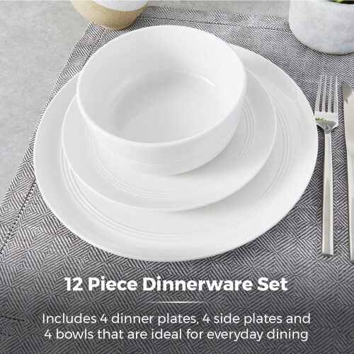 Tower Tower T867023WHT Porcelain Dinnerware Set, 12 Pieces, White 2