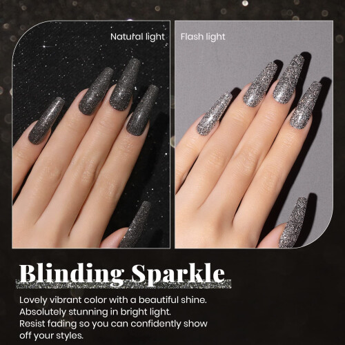 Beetles Reflective Gel Nail Polish, 1pcs 15ml Black Glitter Fall Winter 