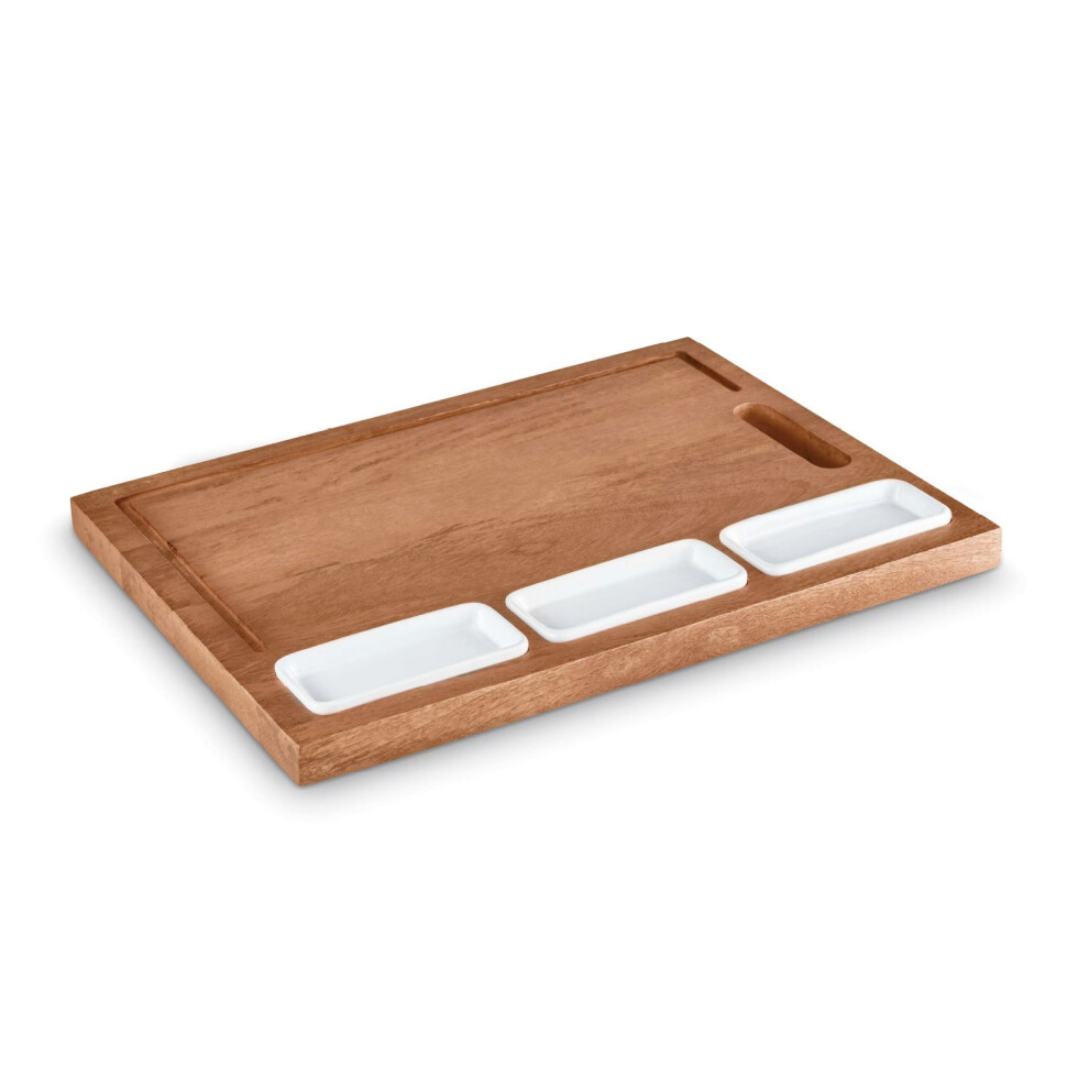 Tower , T847044, Multi-Purpose Chopping Board With Ceramic Bowls, Suitable For Food Preparation And Serving, Mango Wood