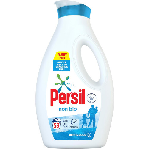 Persil Persil Non Bio Laundry Washing Liquid Detergent outstanding stain removal in quick & cold washes tough on stains gentle to sensitive skin 1.431 L 53