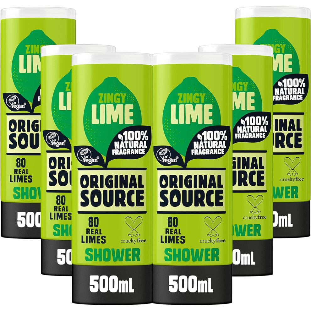 Original Source Lime Shower Gel, 100 Percent Natural Fragrance, Vegan, Cruelty Free, Paraben Free, Bulk Buy, Pack of 6 x 500 ml