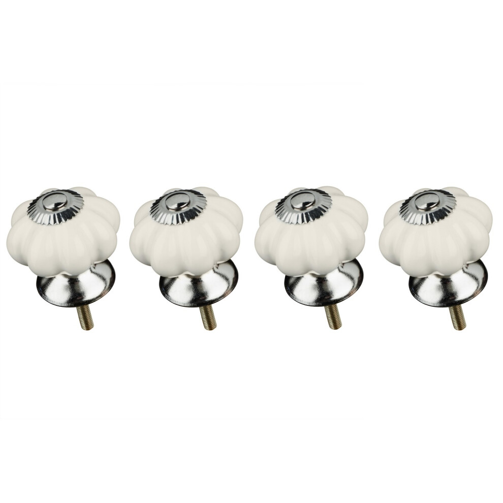 Set Of 4 Flower Shape Ivory Ceramic Cabinet Cupboard Drawer Knobs Pull Handle