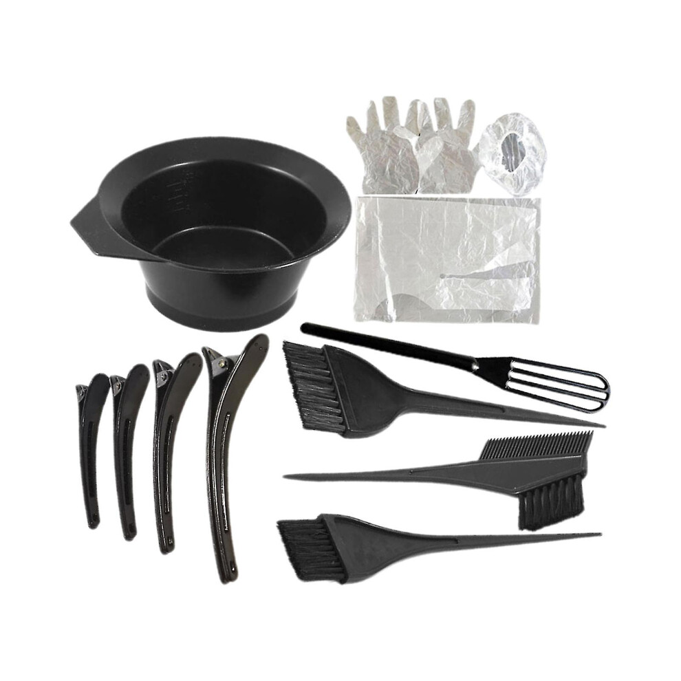 12pcs/set Hair Dyeing Brush Smooth Surface Ergonomics Handle Multipurpose Hair Tinting Bowl Dye Brush Gloves Tools For Home Use