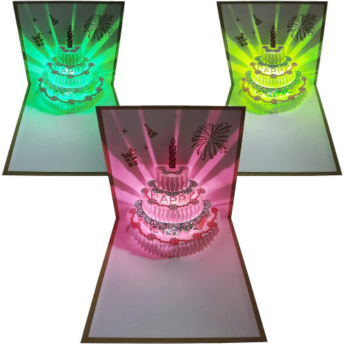 3d Birthday Cards, 1 Pack Color Changing Light