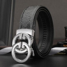 (Silver, 120CM) Luxury Men Belts Cowskin Genuine Leather Double G Letter Buckle Designers Belts For Men Famous Brand Dress Wedding Work Strap