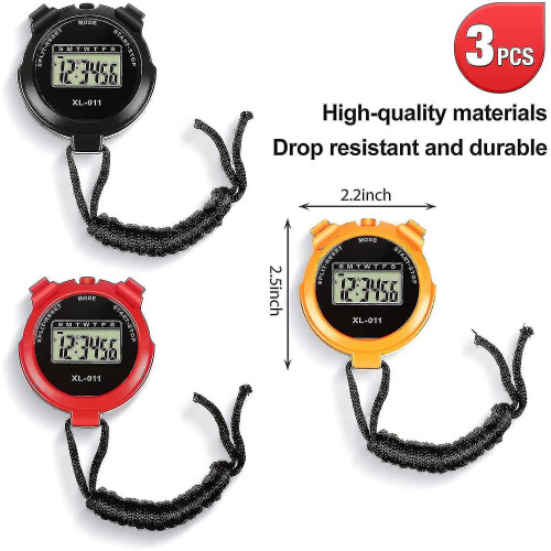 3 Pieces Sports Timer Date And Time Function Shockproof Waterproof Stopwatch 2
