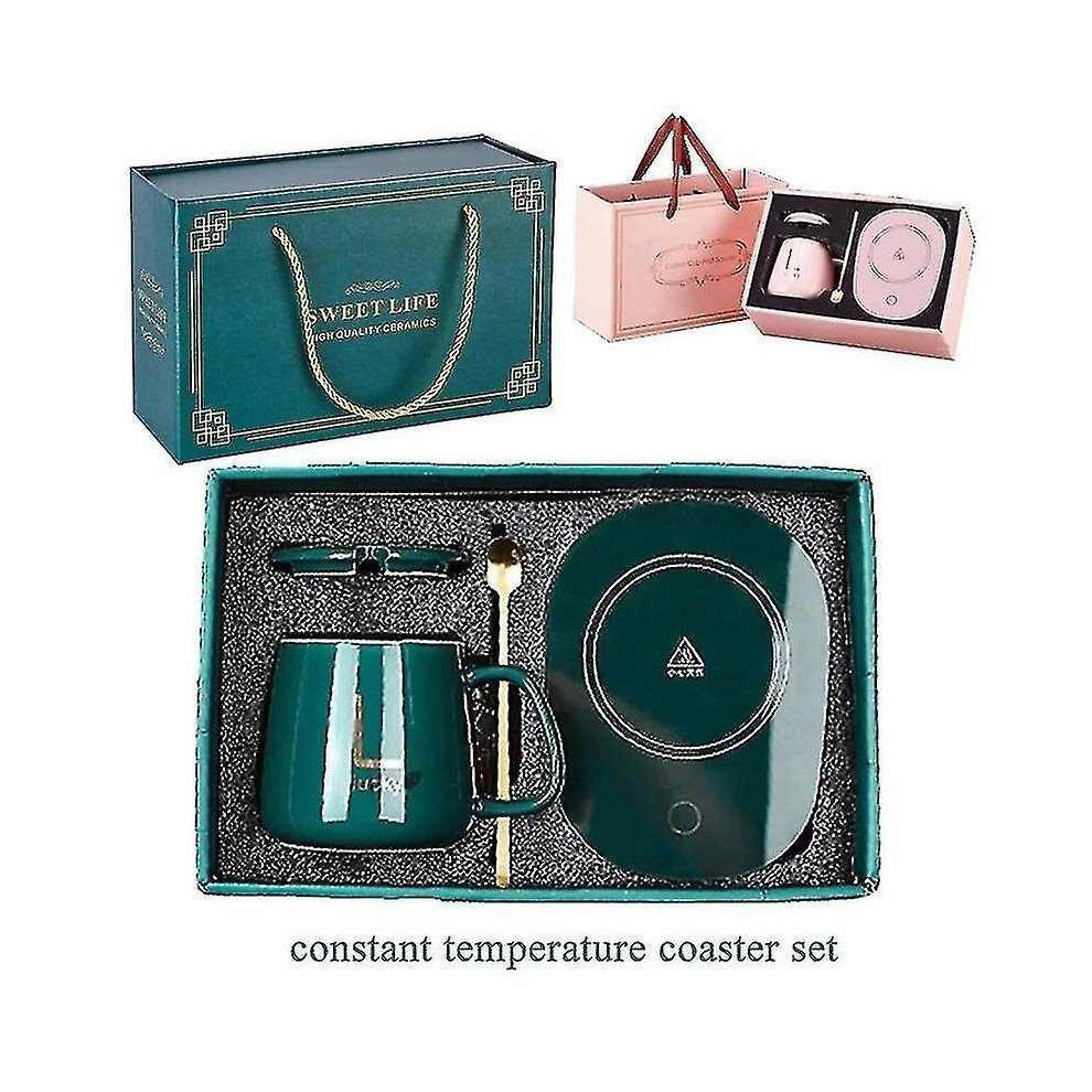 (Green Gift Set) Coffee Mug Warmer Pad Cup Heater Coaster Constant Temperature Heating Usb Electric Mug Mat Set Milk Tea Water Home Office Gift