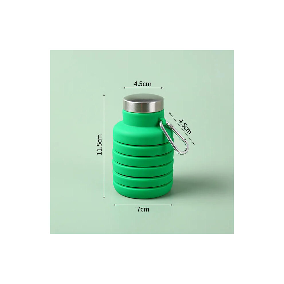 (Green) 300ML Portable Retractable Silicone Bottle Folding Water Bottle Outdoor Travel Drinking Cup With Carabiner Collapsible Cup