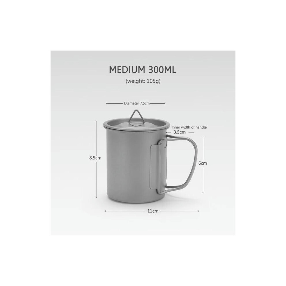 (Medium) Ultralight Titanium Cup Water Cup Mug with Foldable Handle Outdoor Portable Camping Picnic Water Coffee Mugs 300ml / 450ml