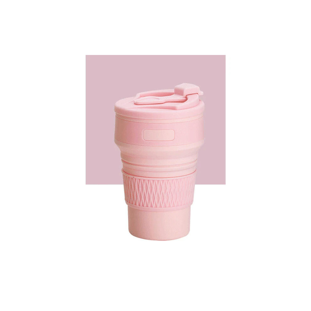 (model 1 pink) 350ML Silicone Folding Coffee Cups Portable Outdoors Travel Drinking Mug Collapsible Water Tea Cup