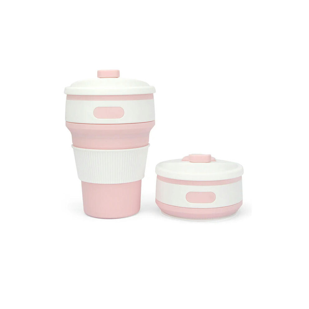 (model 2 pink) 350ML Silicone Folding Coffee Cups Portable Outdoors Travel Drinking Mug Collapsible Water Tea Cup