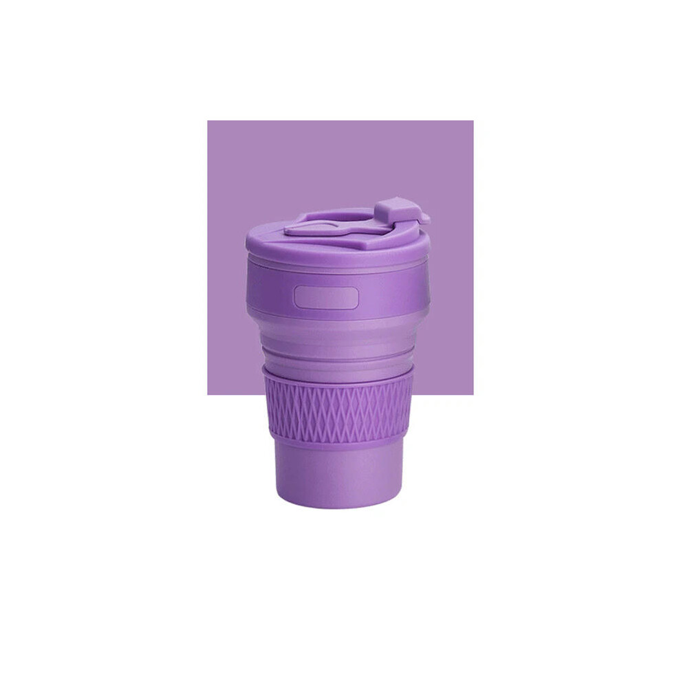 (model 1 purple) 350ML Silicone Folding Coffee Cups Portable Outdoors Travel Drinking Mug Collapsible Water Tea Cup