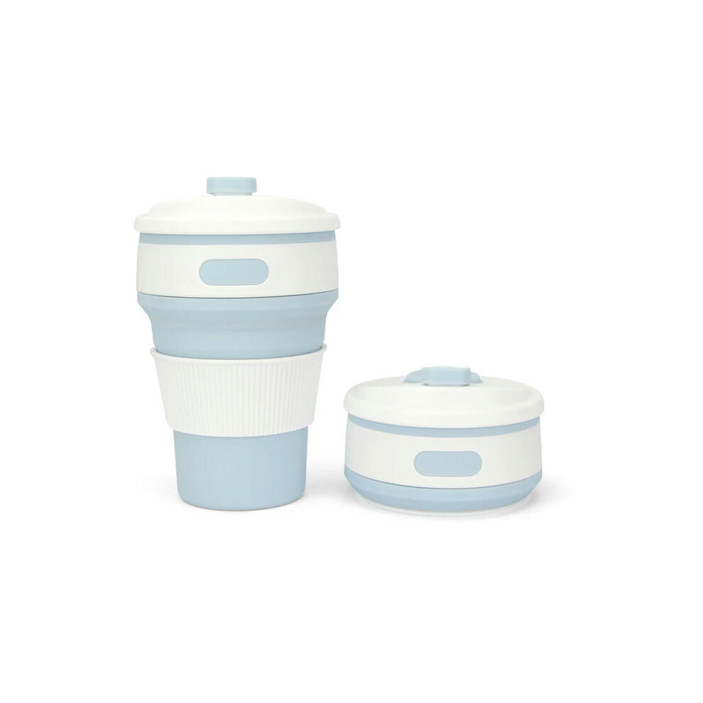 (model 2 sky blue) 350ML Silicone Folding Coffee Cups Portable Outdoors Travel Drinking Mug Collapsible Water Tea Cup