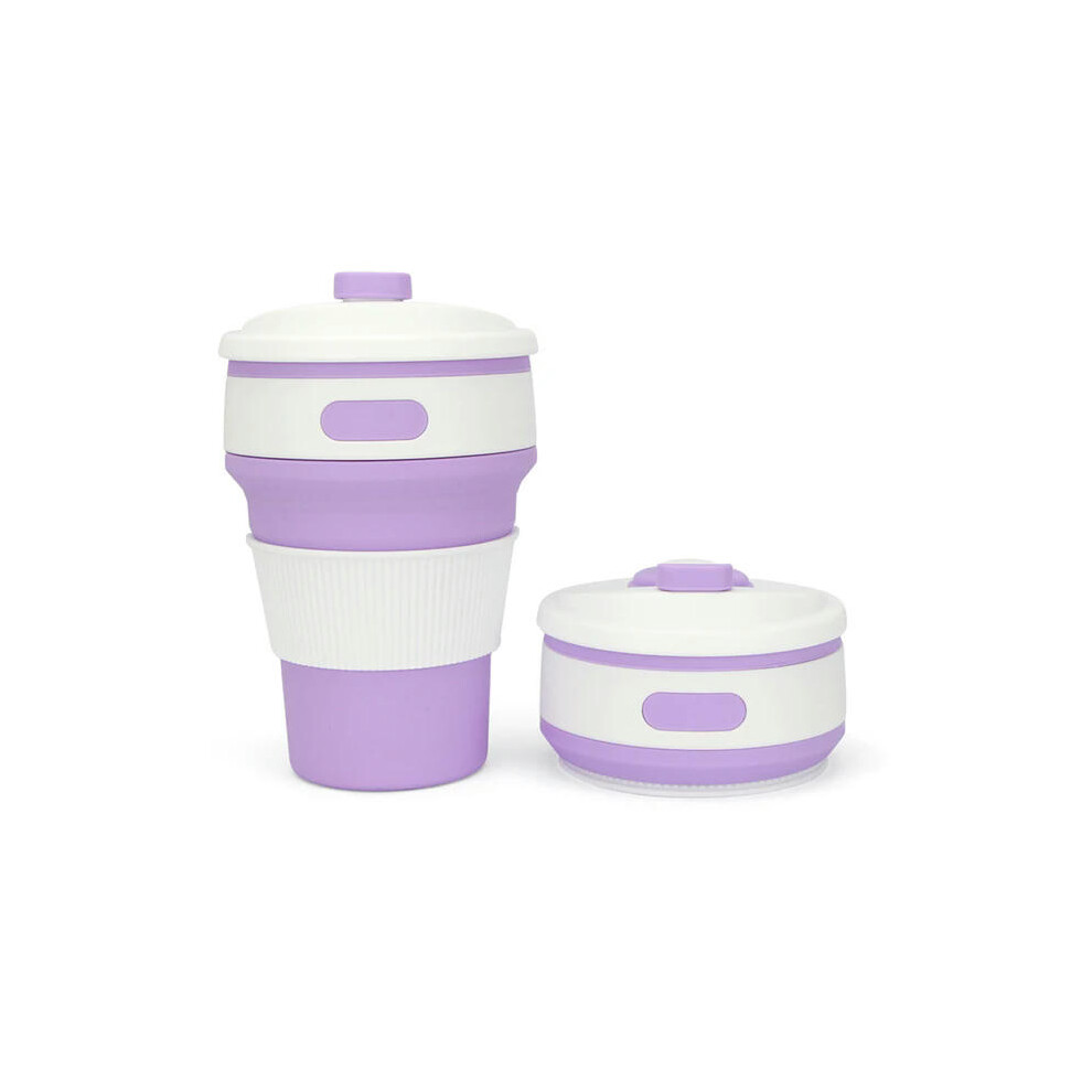 (model 2 purple) 350ML Silicone Folding Coffee Cups Portable Outdoors Travel Drinking Mug Collapsible Water Tea Cup