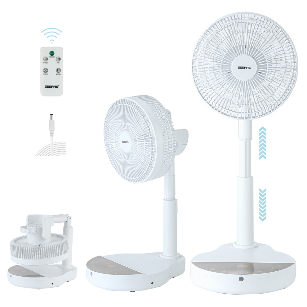 GEEPAS 10" DC Folding Fan -Portable Desk Fan Remote Control 8Hr Timer
