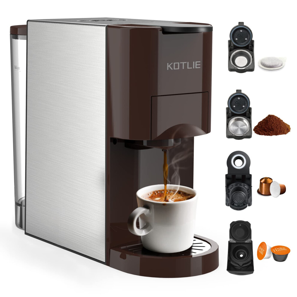KOTLIE Machine à café Espresso 4en1 pour Nespresso Original/Dolce Gusto/L'OR/Starbucks/Ground Capsule et ,Machines à café automatiques 19 Bar...