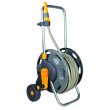 HOZELOCK - Cart Plus 50m (ø 12.5 mm) Assembled : Max Capacity 60m, 1-piece Rewind Handle, Sturdy Frame for General Use, 1 Nozzle and Fittings