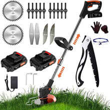 Strimmer Cordless 24V Battery Strimmer Lawn Edger with 2PCS 3.0Ah Batteries and Charger, Charger, 3 Types Blades, Height Adjustable Grass Trimmer