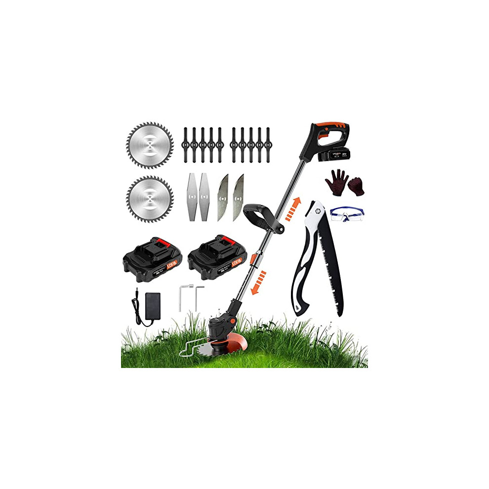 Strimmer Cordless 24V Battery Strimmer Lawn Edger with 2PCS 3.0Ah Batteries and Charger, Charger, 3 Types Blades, Height Adjustable Grass Trimmer