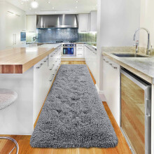 (Silver Grey, 60cm x 220cm (2ft x 7ft 3")) Large Shaggy Rug Thick Pile Door Mat Runner Carpet