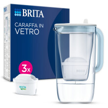 BRITA Glass Water Filter Jug Starter Pack 2.5 L Light Blue with 3x MAXTRA PRO All-in-1 Cartridges | Premium Borosilicate Glass Model 120924