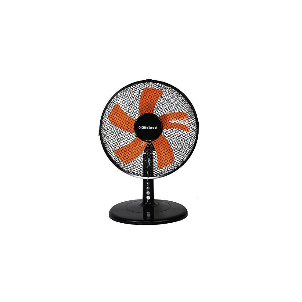 Belaco 12Inch Table Fan Desk Fan With 3 Speed Oscillating Cooling Fan Stand Fan Floor Fan Low Noise Strong Resistant Base ( & Orange) Black/Orange
