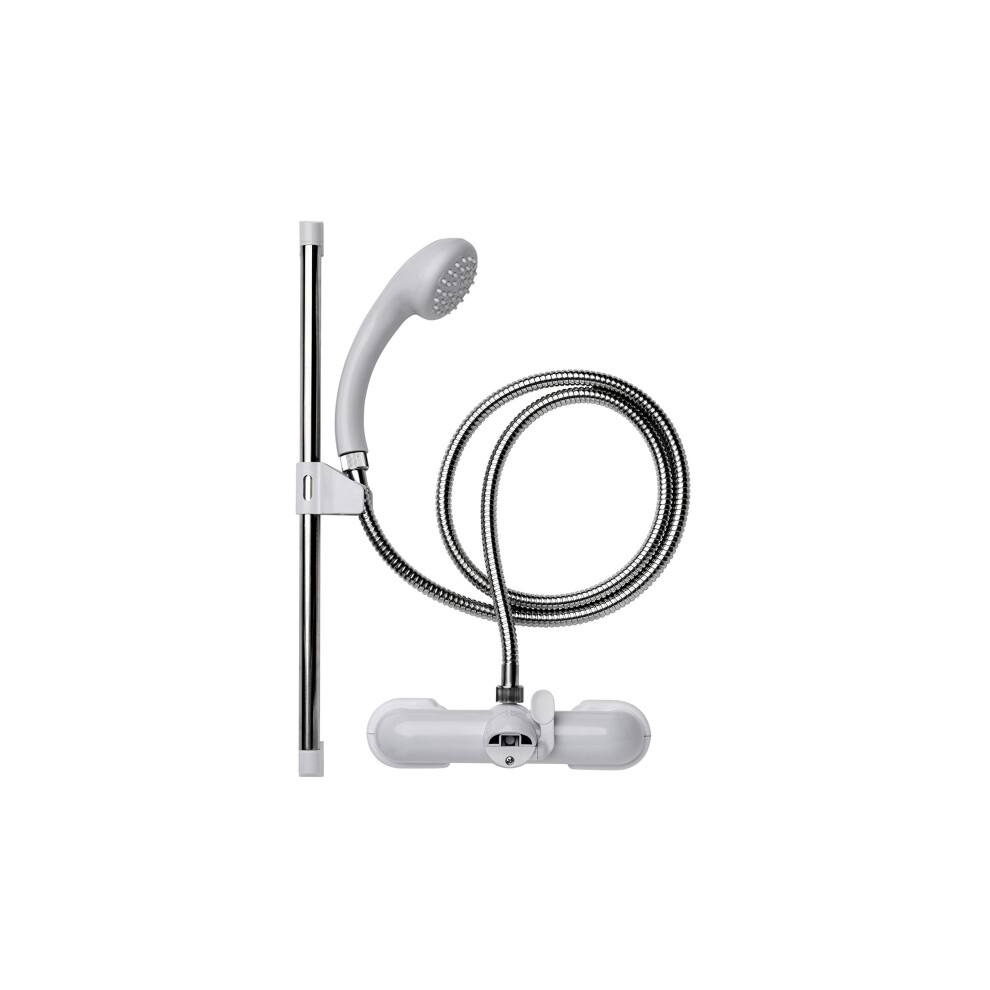 Croydex Bar Mixer Shower Set with 1500mm Flexi-Tube Hose, One Function Shower Head, Riser Rail, Easy Installation & White