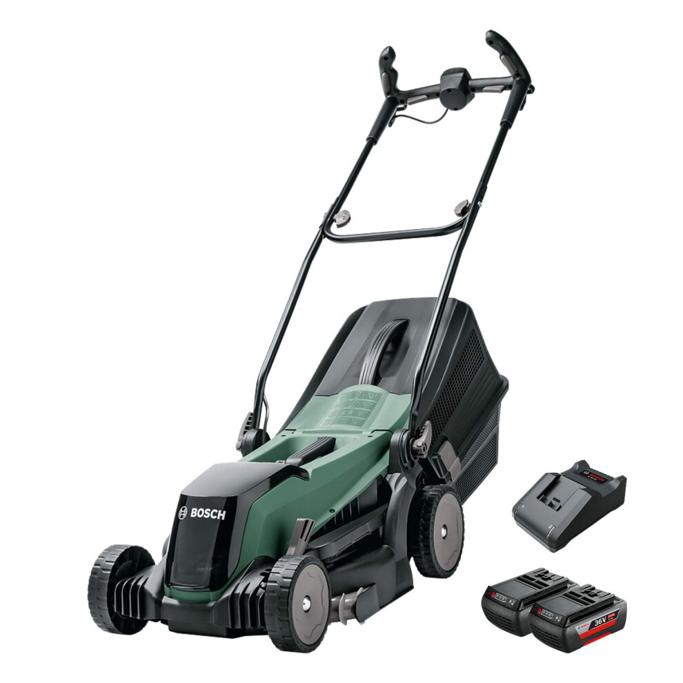 Bosch Cordless Lawnmower EasyRotak 36-550 (2 x 36 volt 2.0 Ah batteries, Brushless Motor, Cutting Width: 37 cm, Lawns up to 550 m2