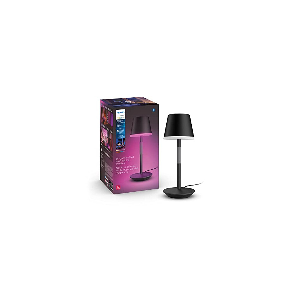 Philips Hue Go Smart Portable Table Lamp [Downlight - Black] White & Colour Ambiance LED with Bluetooth. For Home Indoor Lighting, Bedroom