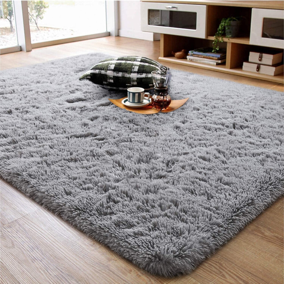 (Silver Grey, 160cm x 230cm (5ft 3" x 7ft 6")) Large Shaggy Rug Thick Pile Door Mat Runner Carpet