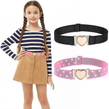 2 Pack Girls Elastic Belts Kids Stretch Belts Fashion Cute Adjustable Heart Belt