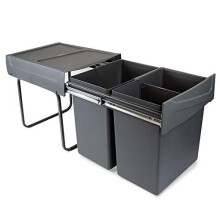Emuca - Waste containers with lower fixing for kitchen, 2 removable 20L recycling bins, total capacity 40 L (2 x 20 L), steel and plastic