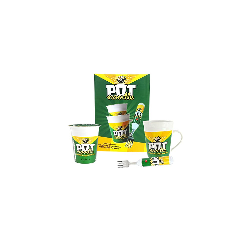 Kimm & Miller Pot Noodle Mug Gift Set With Spinning Pot Noodle Fork - Chicken And Mushroom Instant Noodles Gift Set - Funny Novelty Gifts For Men And Women