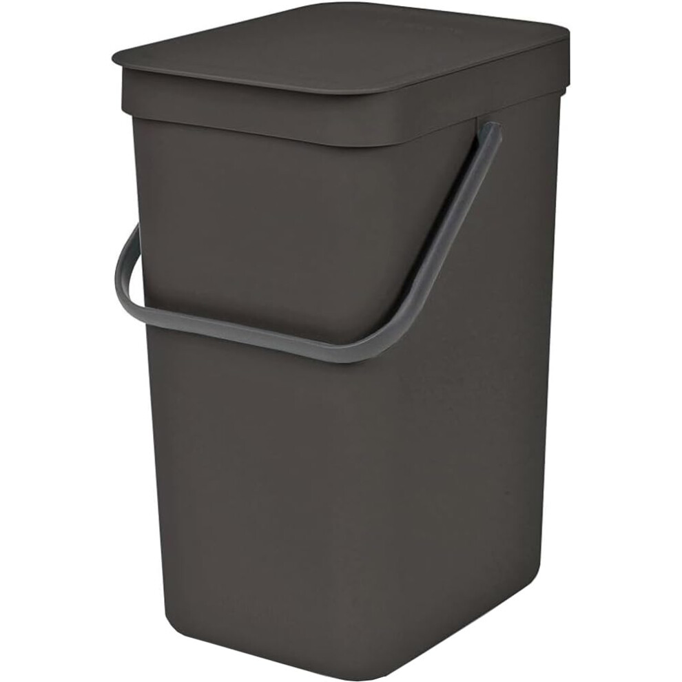 Brabantia Sort & Go Kitchen Recycling Bin (12L / Grey) Stackable Waste Organiser with Handle & Removable Lid, Easy Clean, Fixtures included