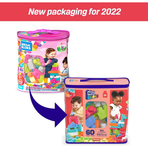 MEGA MEGA Bloks DCH54 Big Building Bag, Pink, 60 Pieces 1